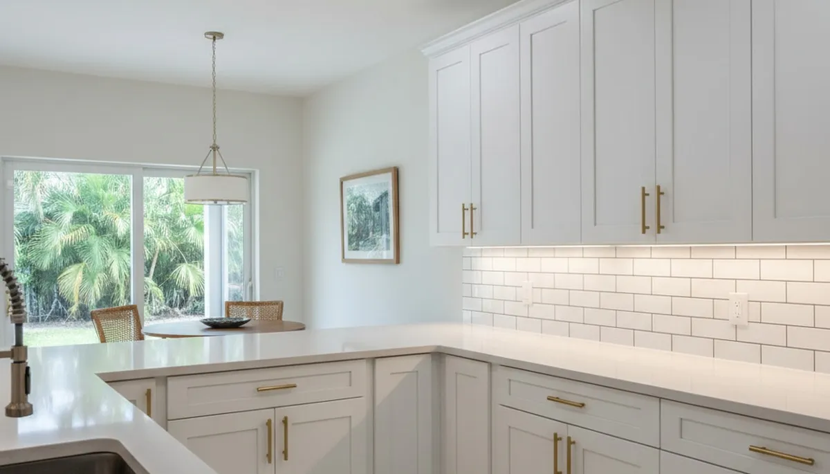 Finished kitchen cabinet refinishing in Miami FL with smooth durable paint finish by local house painters