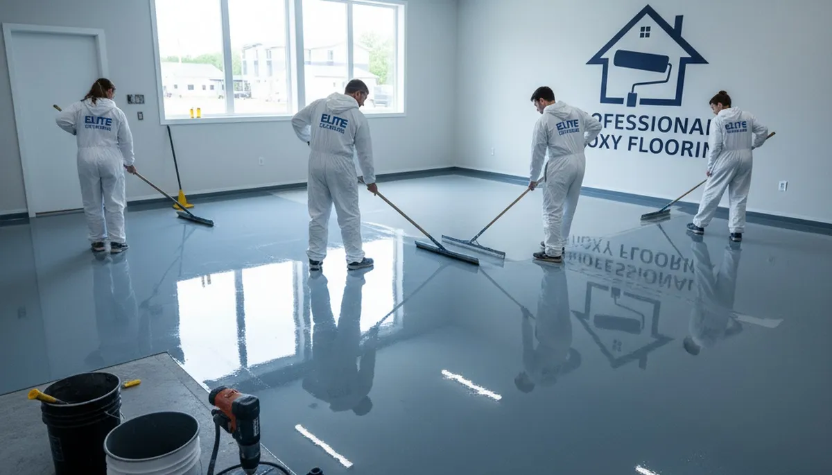 Professional epoxy floor coating in a Miami FL garage by local house painting experts