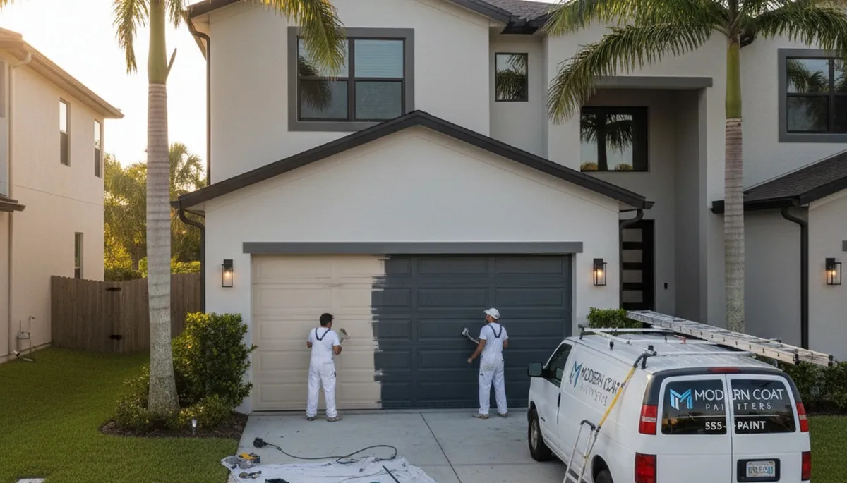 Professional garage door painting in Miami FL with UV-resistant finish for coastal durability
