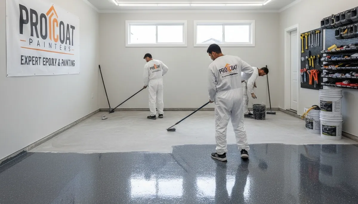 Epoxy garage floor coating in Miami FL by professional painters for durable, glossy, slip-resistant finish