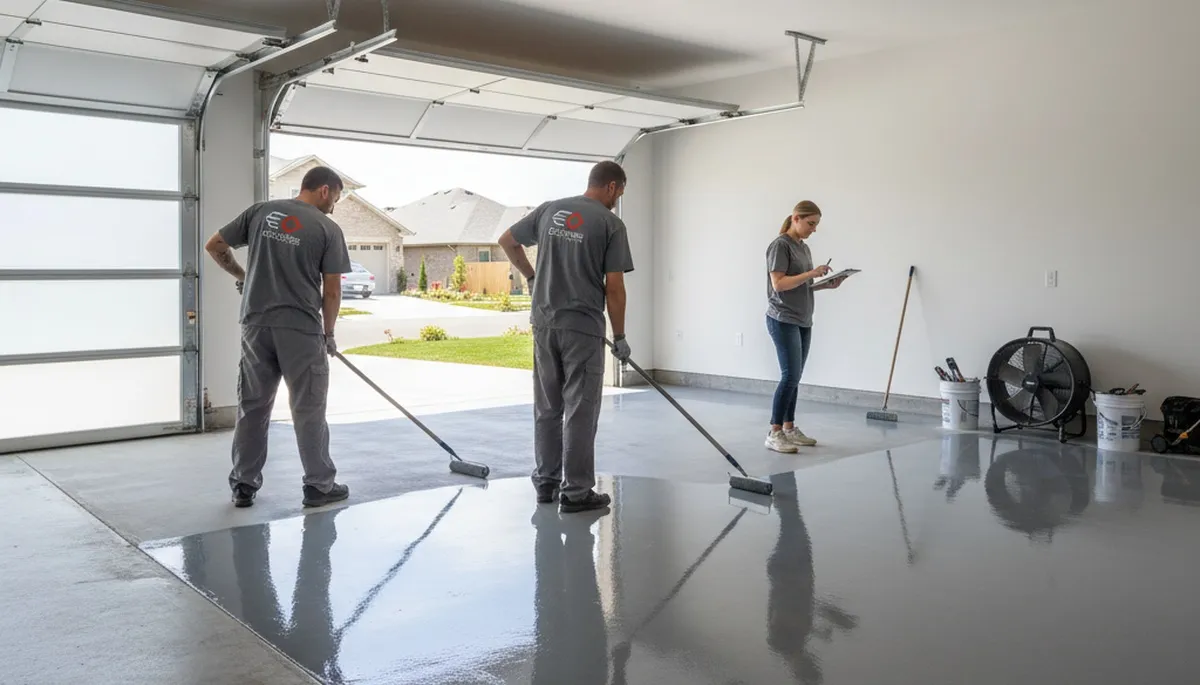 Professional epoxy garage floor coating by Miami FL painters for a durable, glossy finish