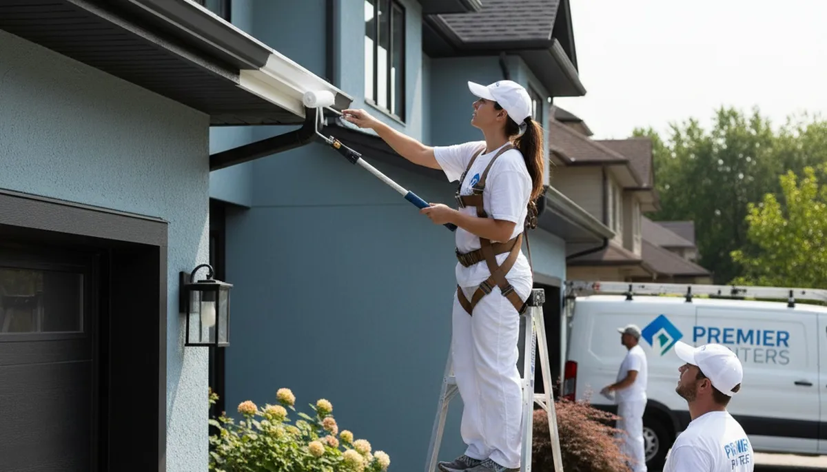 Professional gutter painting on Miami, FL home exterior by expert house painters