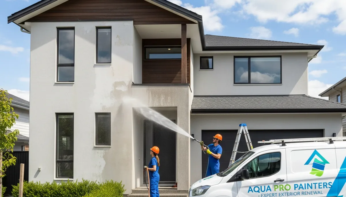 Professional pressure cleaning of Miami FL driveway removing mold, salt, and grime for painted homes