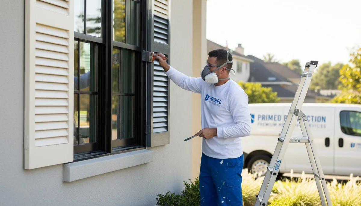 Professional shutter painting and refinishing on a coastal home in Miami, FL