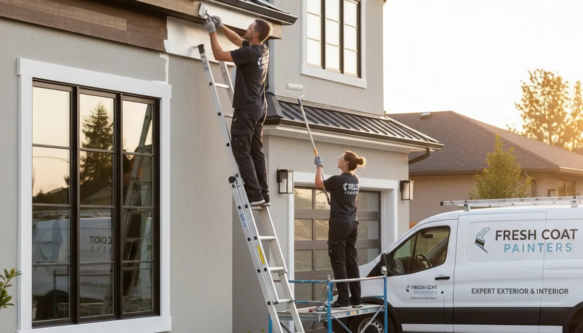 Professional trim and fascia painting on a coastal Miami, FL home by expert house painters