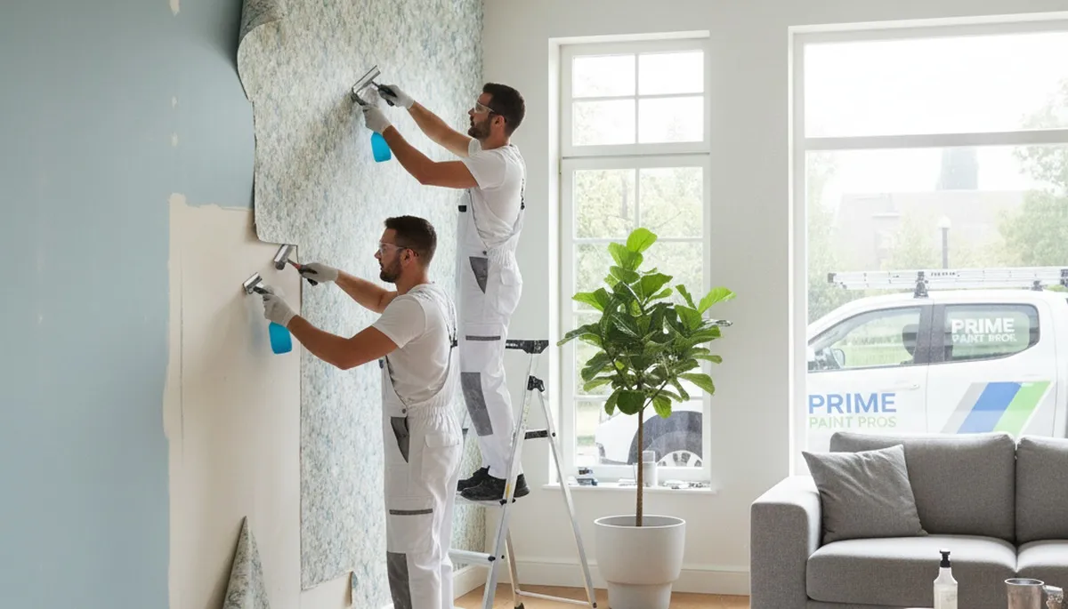 Professional wallpaper removal service in Miami FL preparing walls for smooth interior repainting