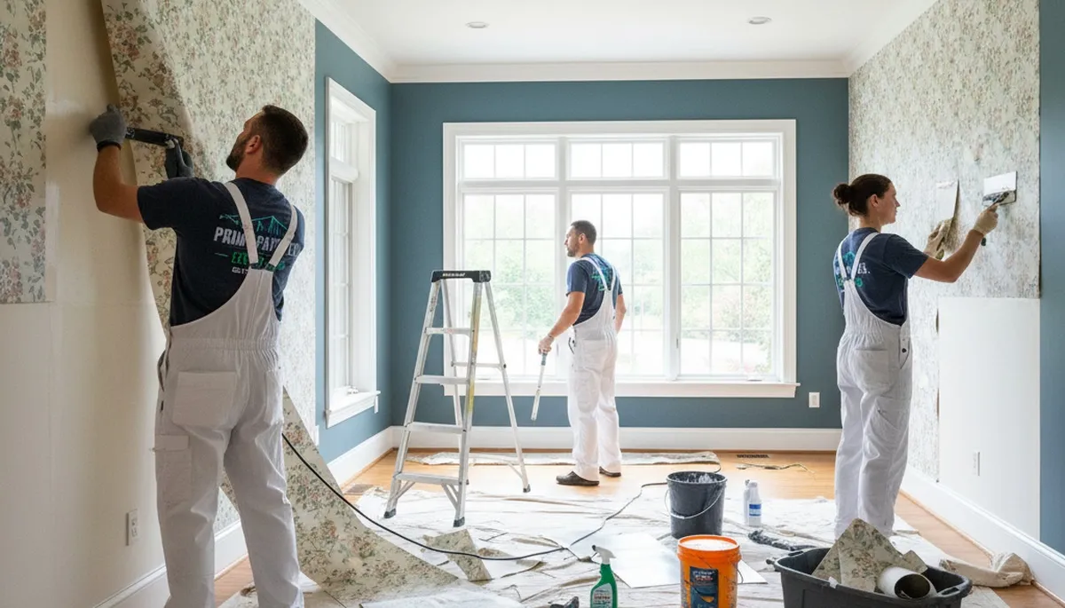 Professional wallpaper removal service in Miami FL preparing walls for new interior paint