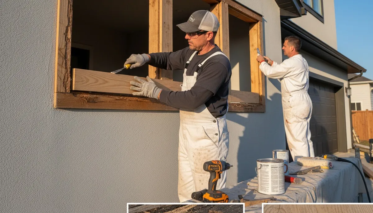 Professional wood rot repair on Miami FL home exterior by expert painters preventing moisture damage